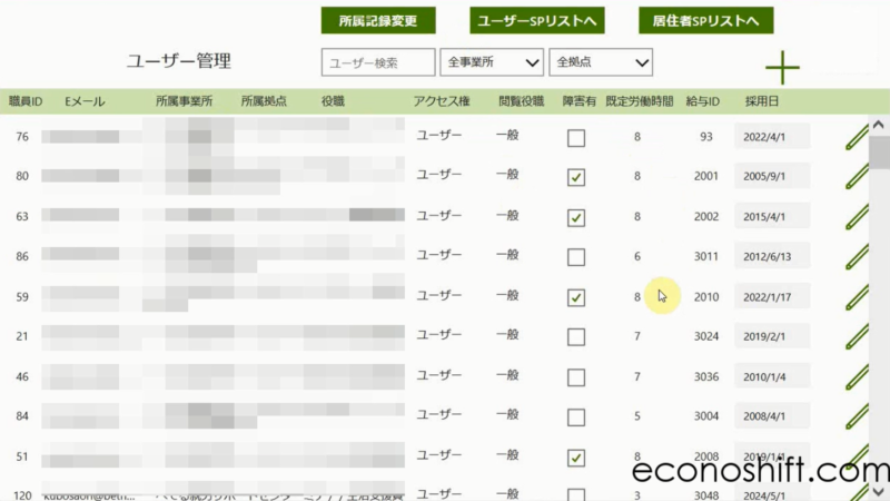 PowerApps勤怠打刻アプリ ユーザー管理画面
